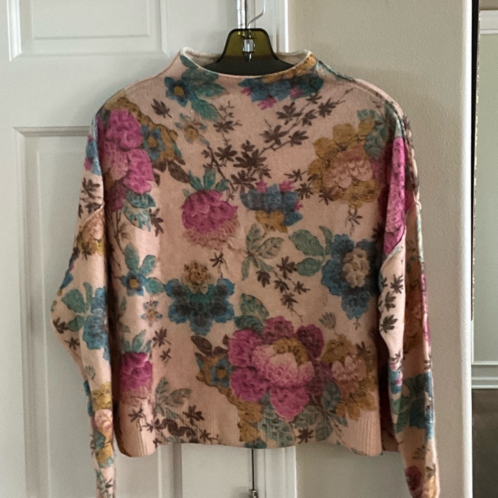 Pilcro Floral Knit Sweater with Pink and Blue Accents